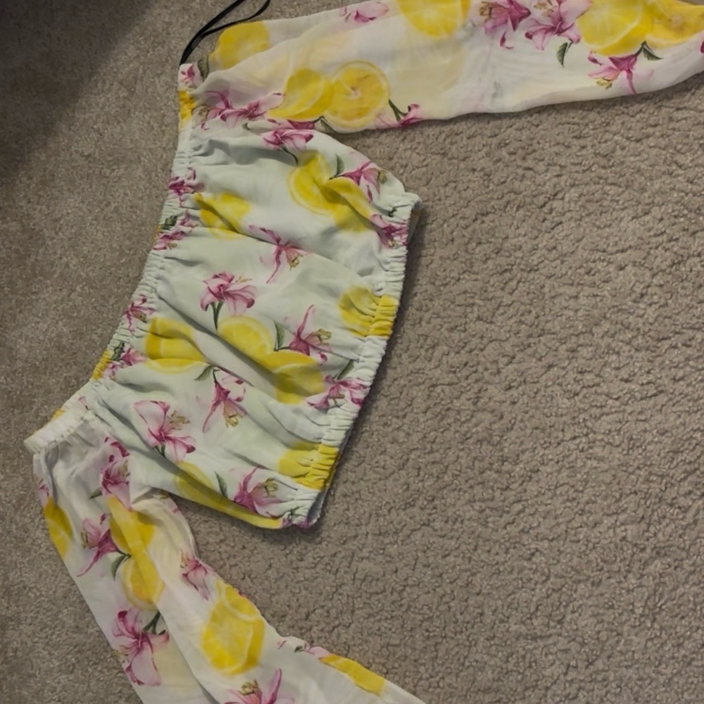 Forever 21 Lemon Floral Off-Shoulder Blouse